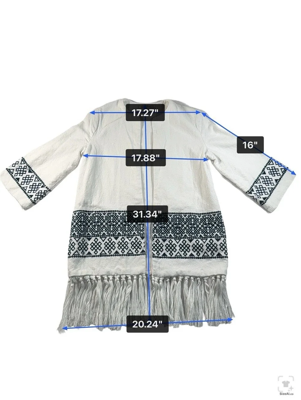 Zara Aztec Embroidered Fringe Jacket in Optic White Sz M Pre Owned